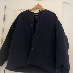 Zara Navy Oversized Puffer Jacket